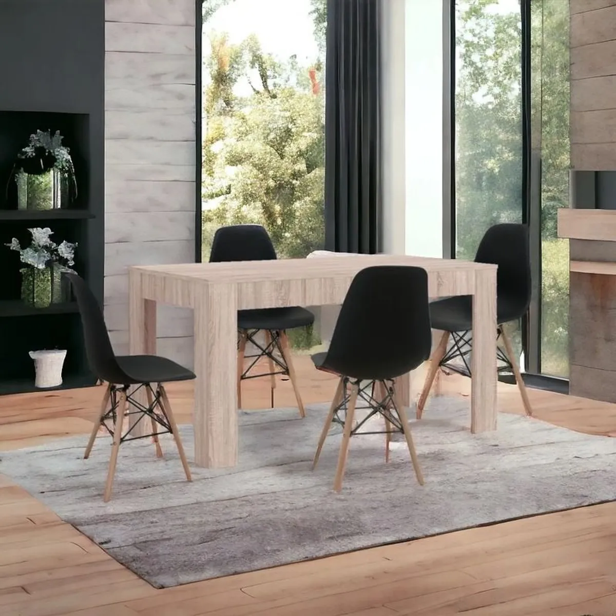 Nordic Oak Style Wooden Dining Table with 4 Chair - Image 1