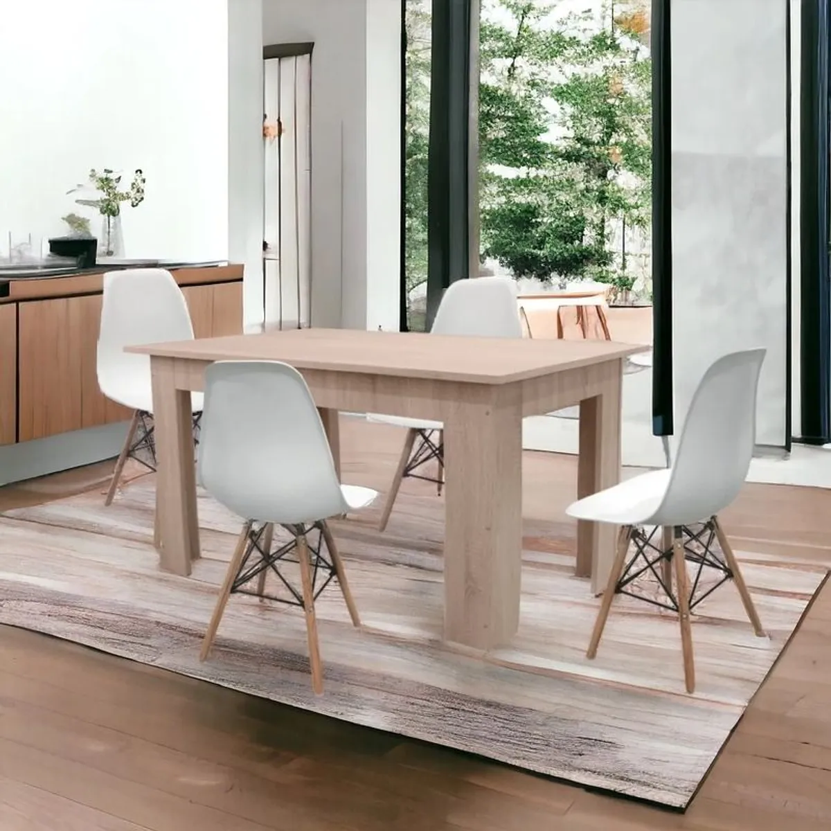 Nordic Oak Style Wooden Dining Table with 4 Chair - Image 2