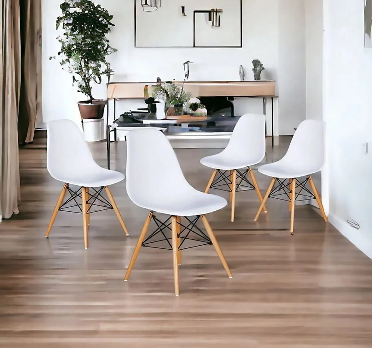 Nordic Oak Style Wooden Dining Table with 4 Chair - Image 3