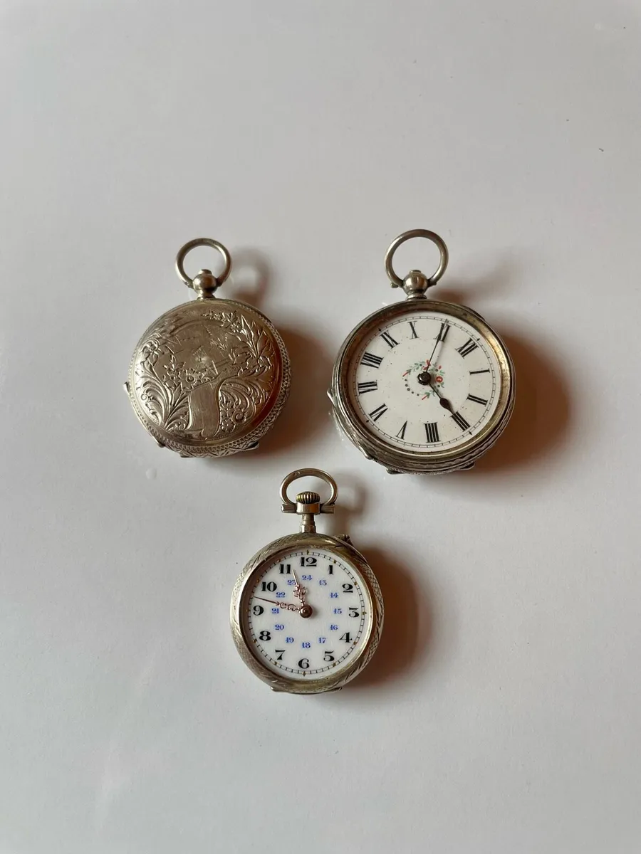3 Antique Silver Pocket Watches - Image 3