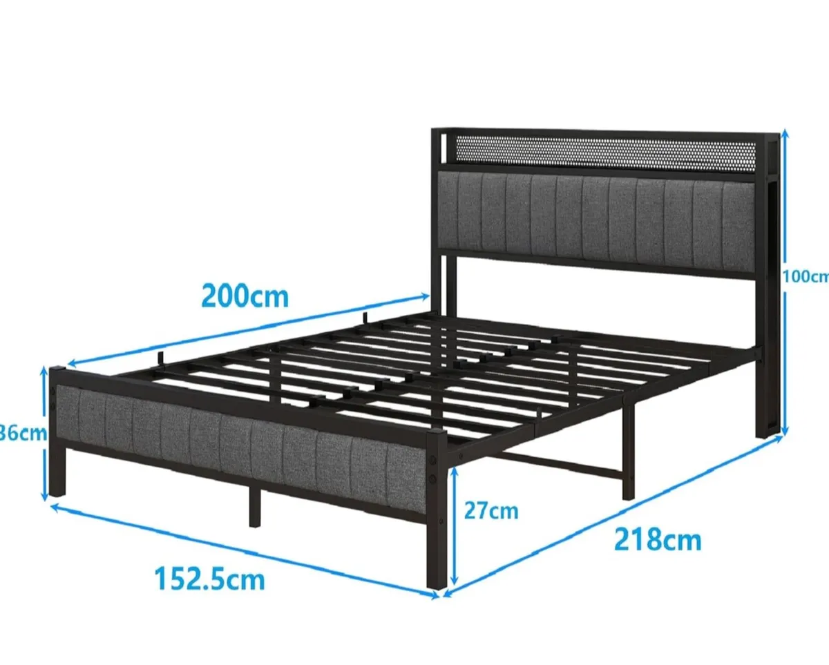 King Size Bed Frame with Wooden Storage Headboard - Image 2