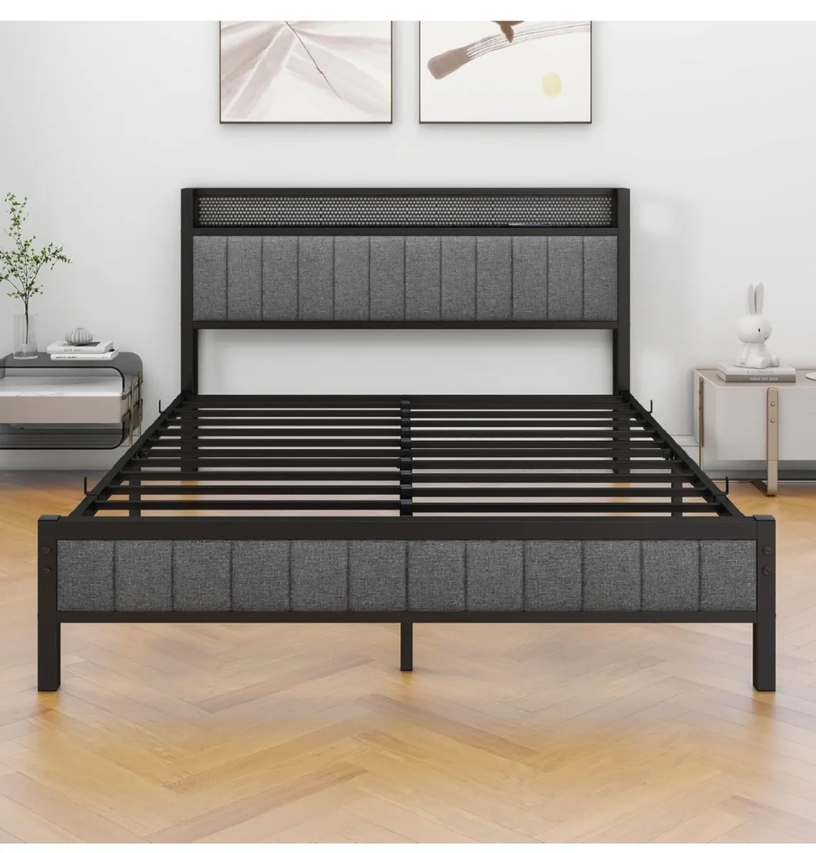 King Size Bed Frame with Wooden Storage Headboard - Image 3