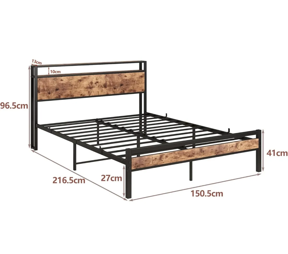 King Size Bed Frame with Storage Wooden Headboard - Image 2