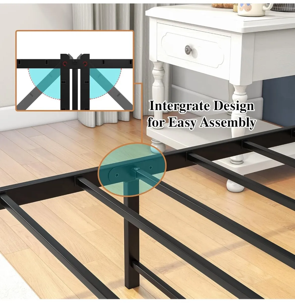 King Size Bed Frame with Storage Wooden Headboard - Image 3