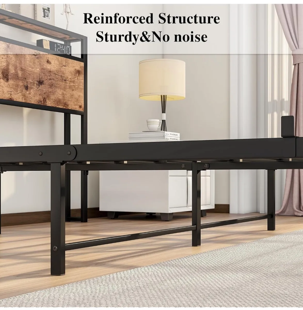 King Size Bed Frame with Storage Wooden Headboard - Image 4
