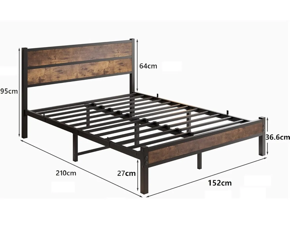 King Size Bed Frame with Wooden Headboard Bed Fram - Image 3