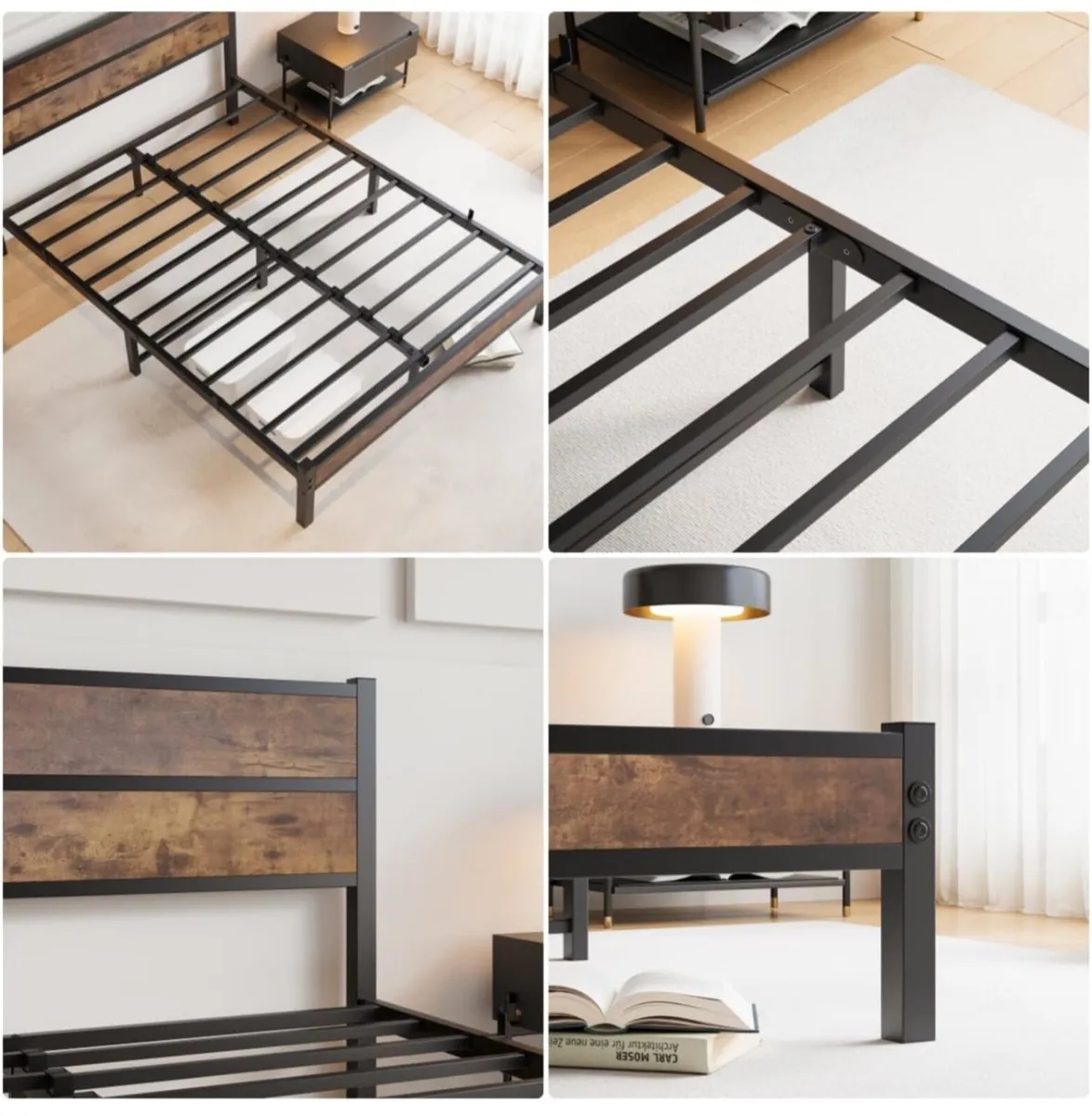King Size Bed Frame with Wooden Headboard Bed Fram - Image 3
