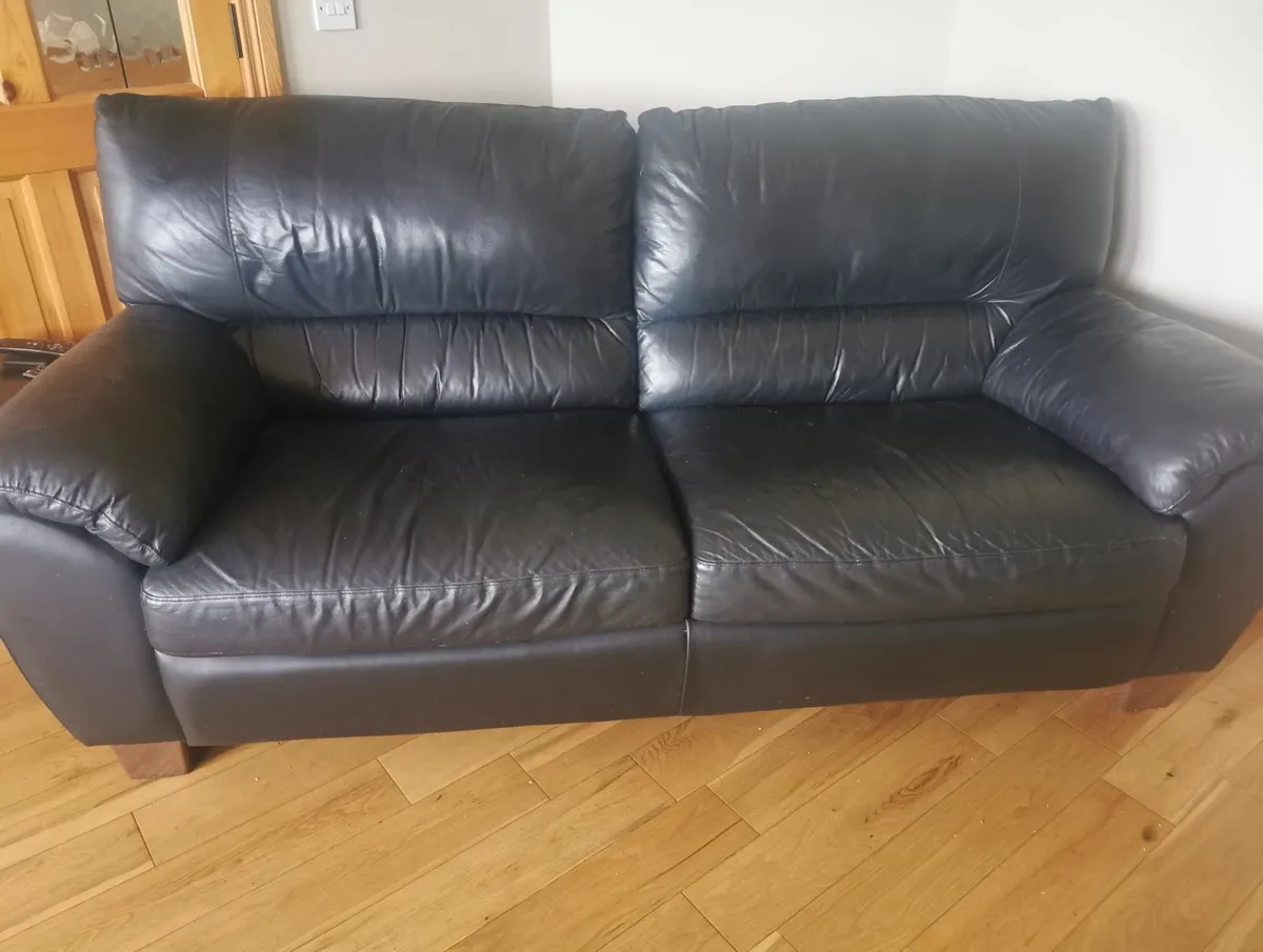 3 piece black leather couch - Image 2