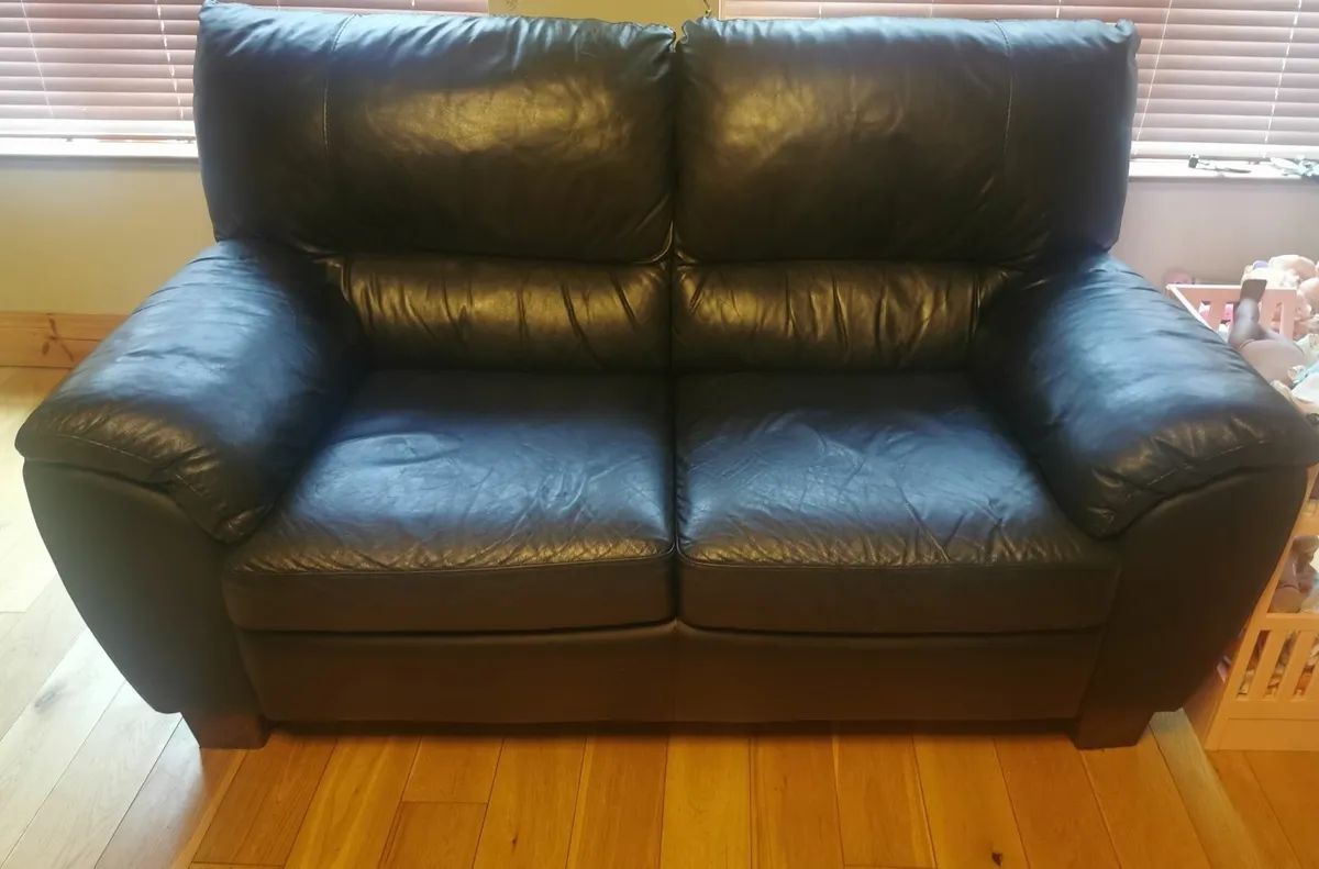 3 piece black leather couch - Image 3