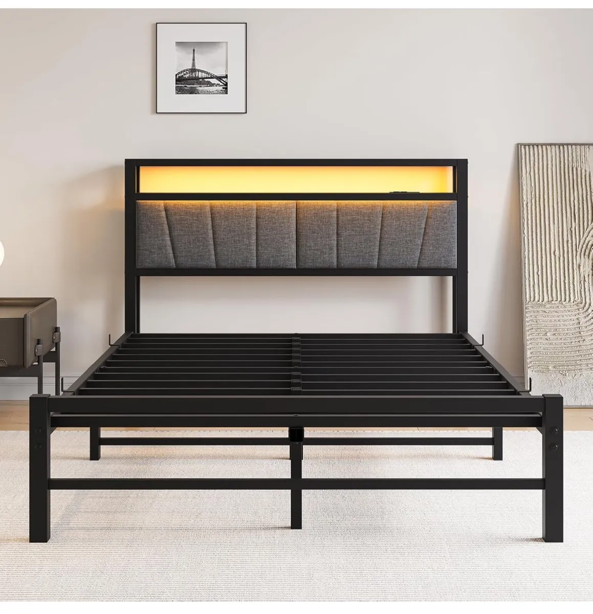 King Size Bed Frame with Storage and LED Lights - Image 4