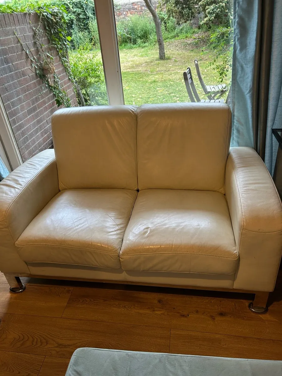 2 seater cream leather couch - Image 2