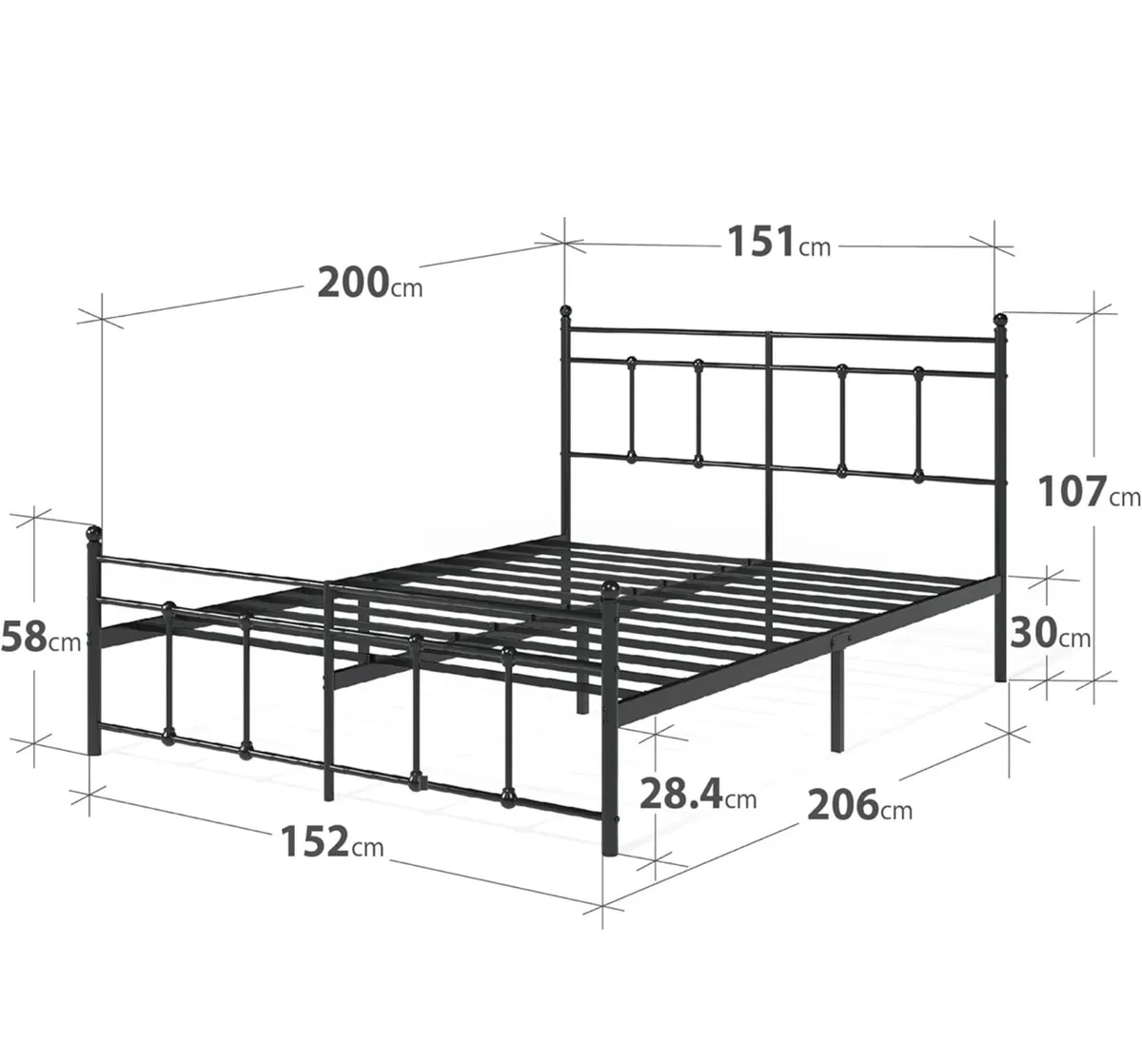 King Size Bed Frame  Bed 150x200 cm  30 cm - Image 2