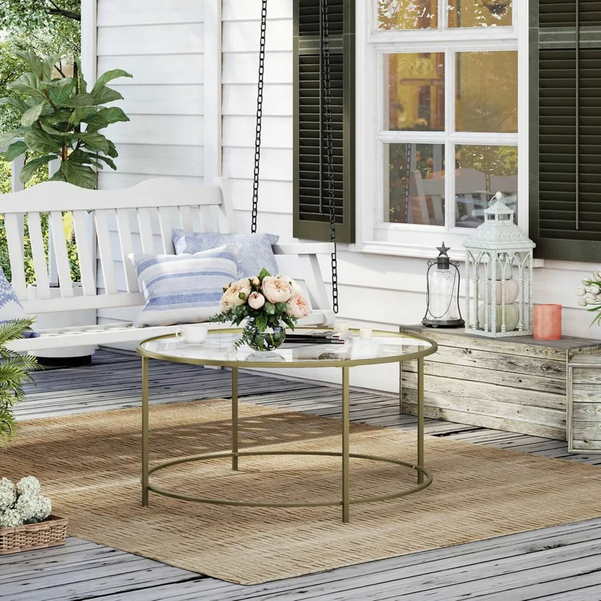 Round Coffee Table, Living Room Table Gold - Image 3