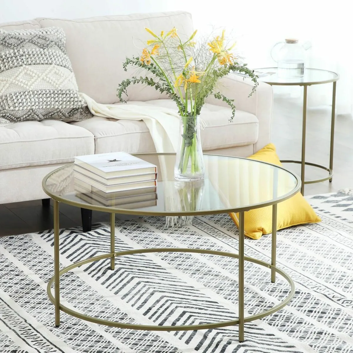 Round Coffee Table, Living Room Table Gold - Image 4