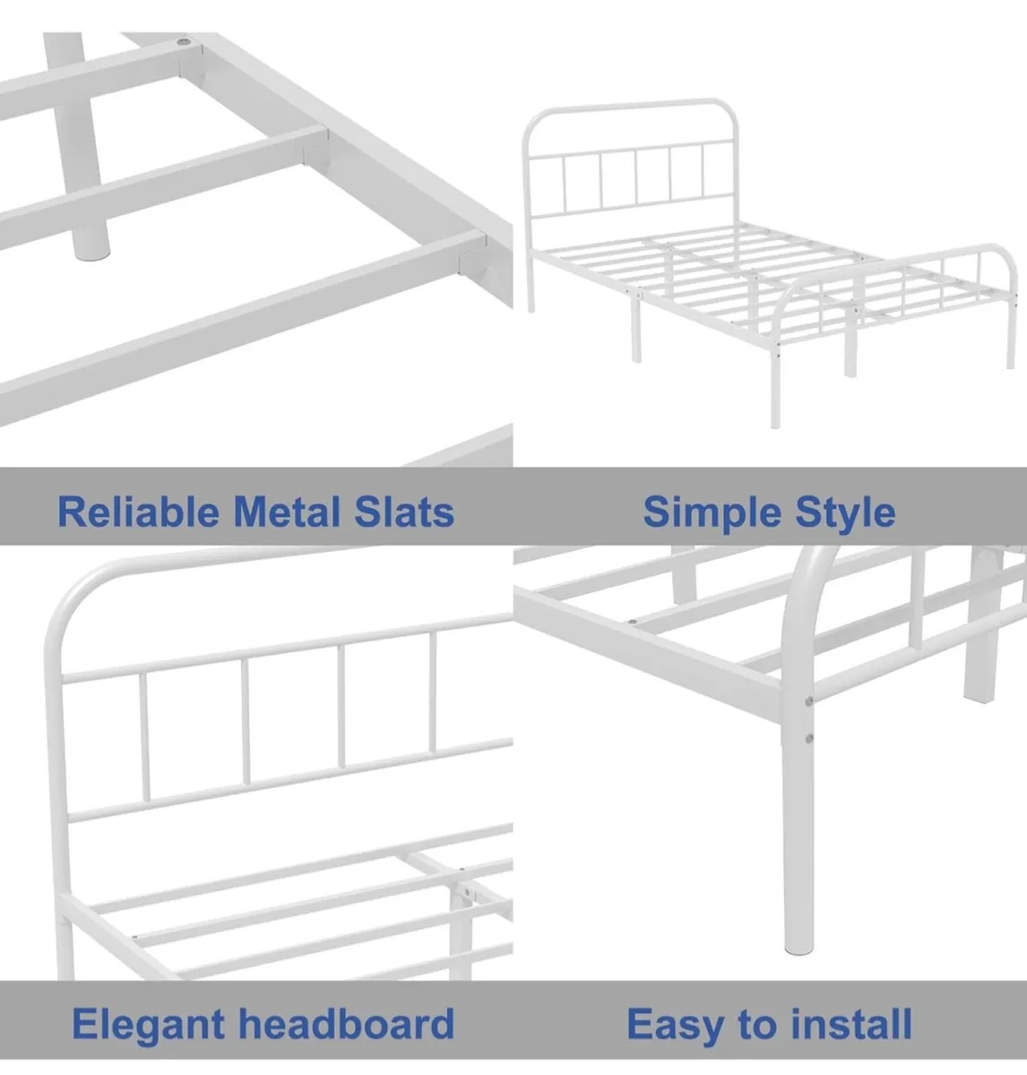 King Metal Bed Frame with Large Storage Space,Whit - Image 3