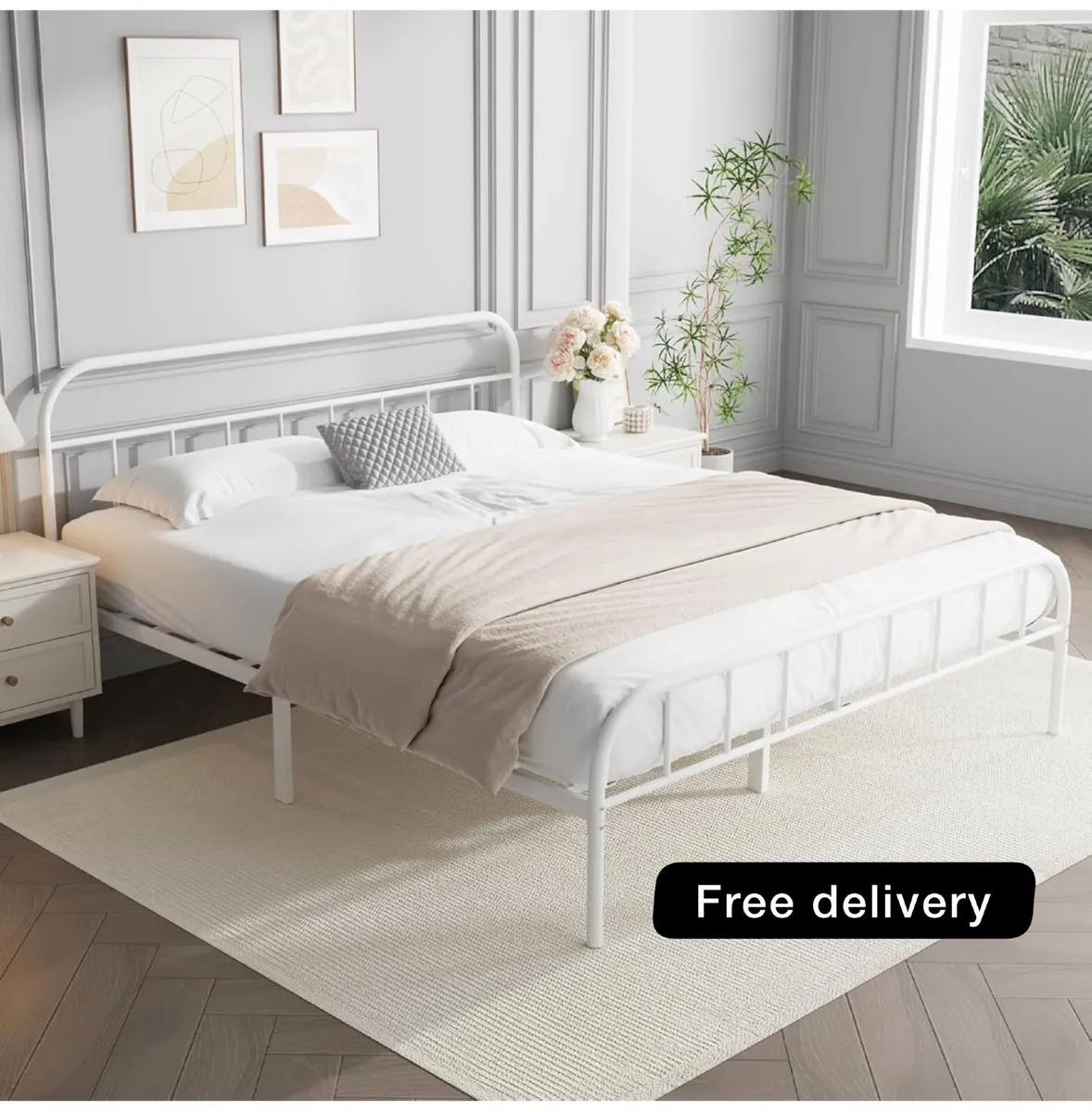 King Metal Bed Frame with Large Storage Space,Whit - Image 1