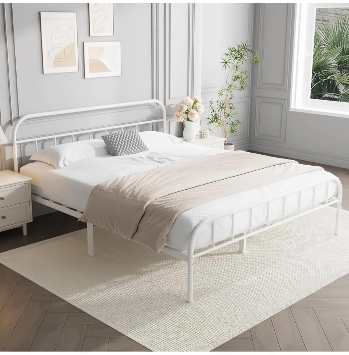 King Metal Bed Frame with Large Storage Space,Whit - Image 2