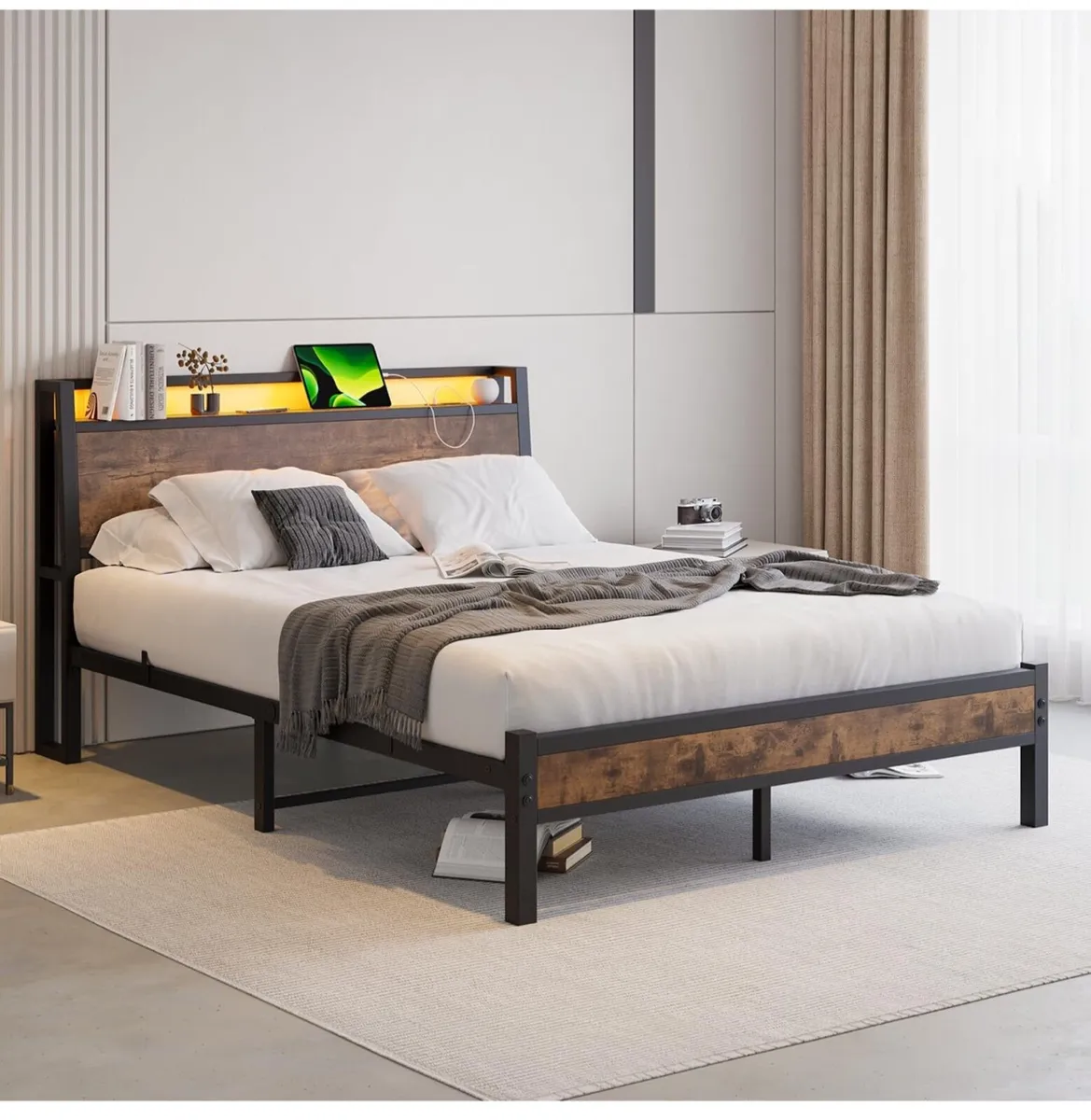 Bed Frame King Size with Charging Station and LED - Image 1