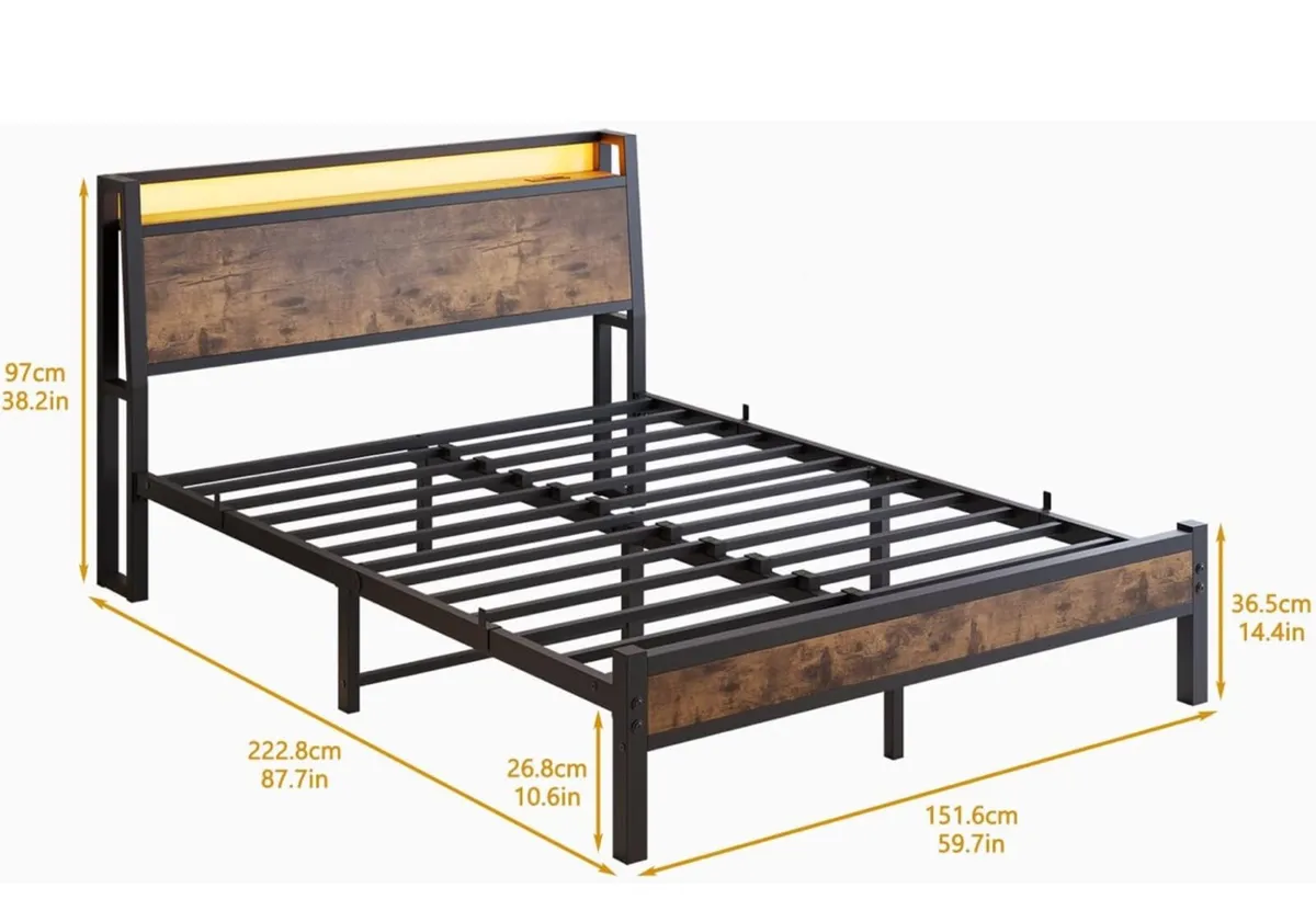 Bed Frame King Size with Charging Station and LED - Image 2