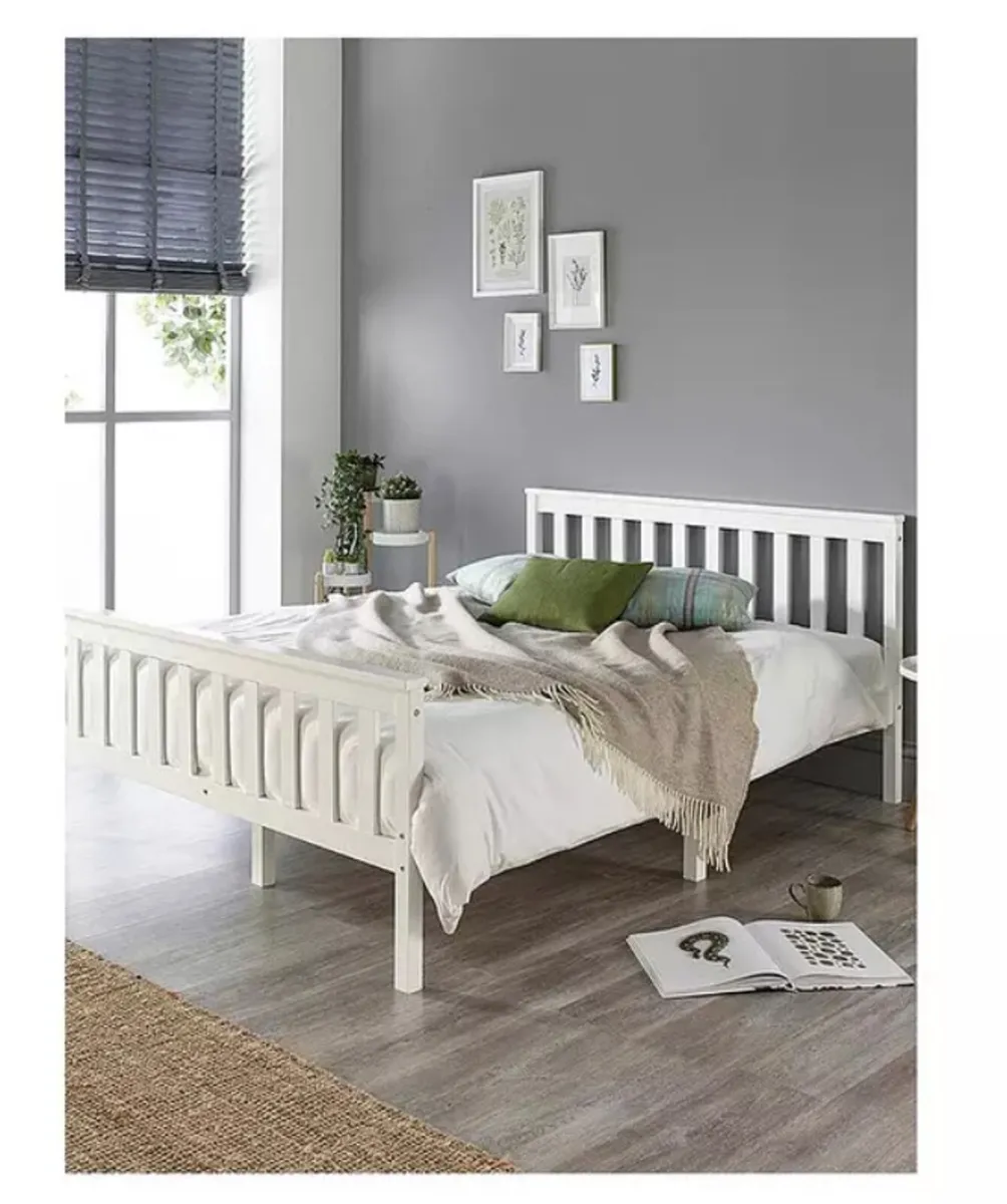 White wooden bed frame - Image 1