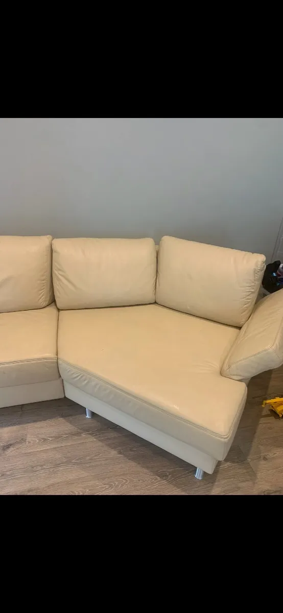 Cream leather couch bed - Image 2