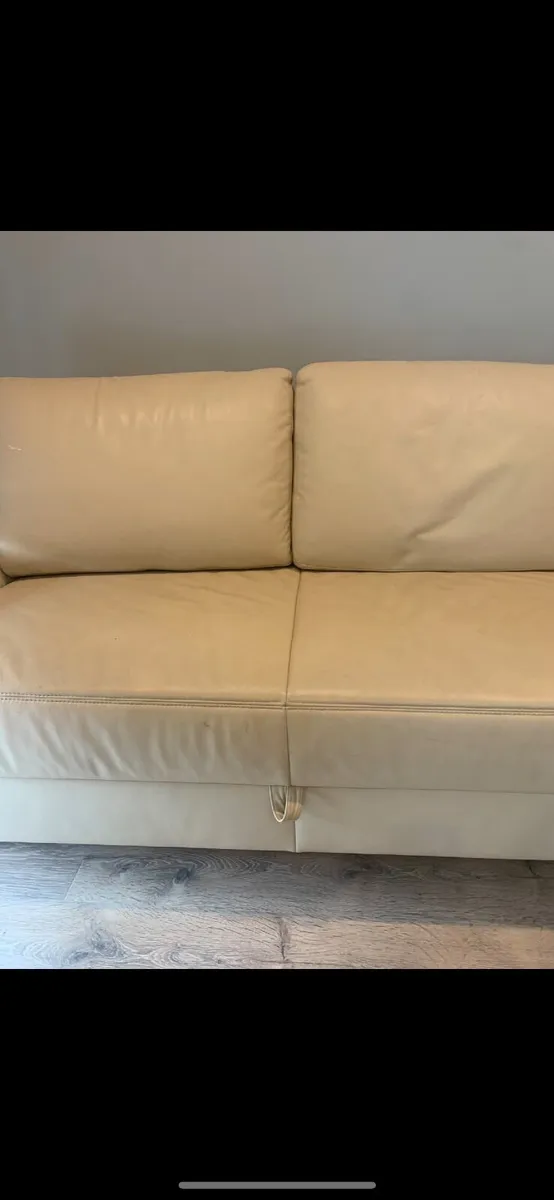 Cream leather couch bed - Image 3