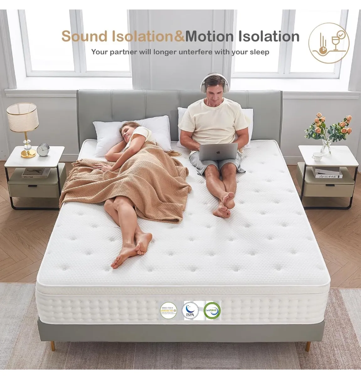 King Size Mattress,10.2 INCH Hybrid Memory Foam an - Image 1