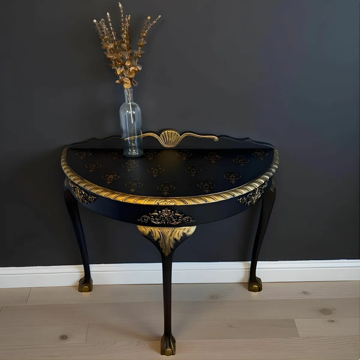 Luxurious Black and Gold Half-Moon Console Table - Image 3