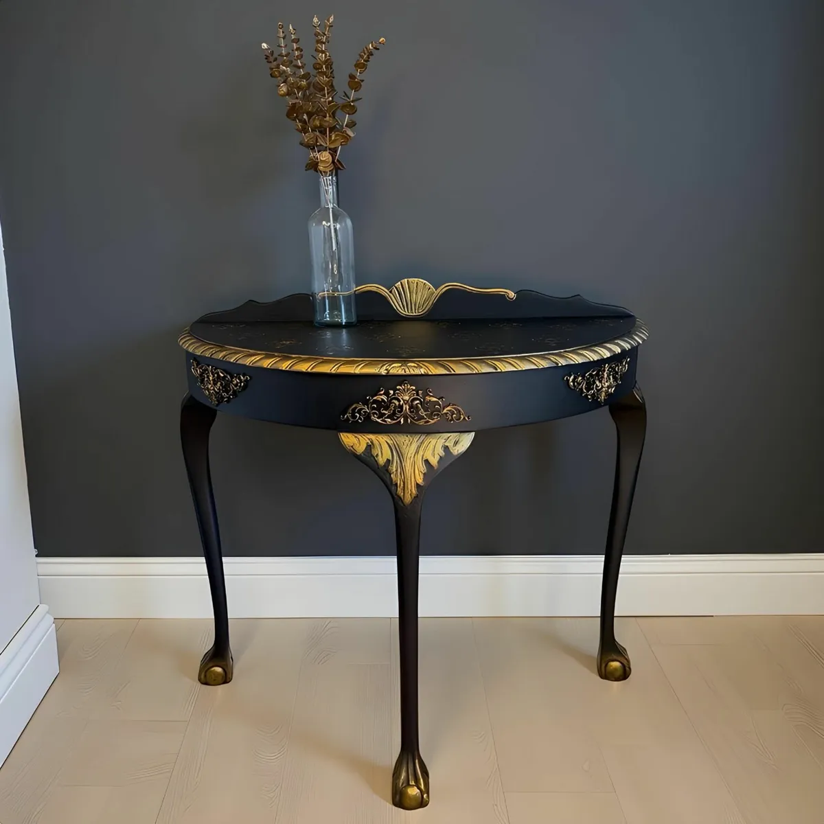 Luxurious Black and Gold Half-Moon Console Table - Image 4
