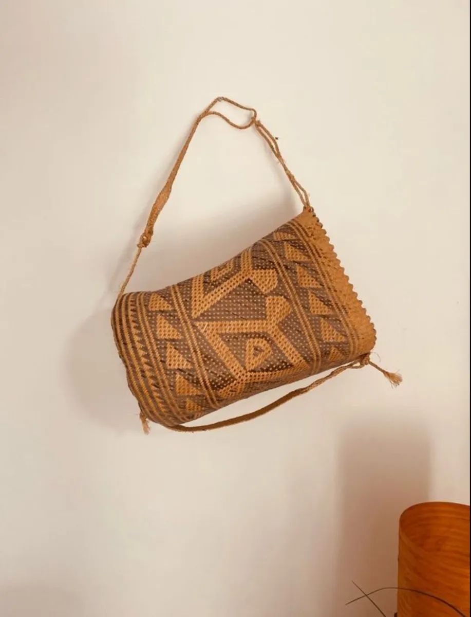 Vintage Asian Rattan Backpack Basket - Image 1