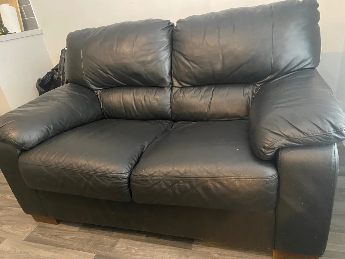 FREE Sofas - 2 black leather sofas - Image 1
