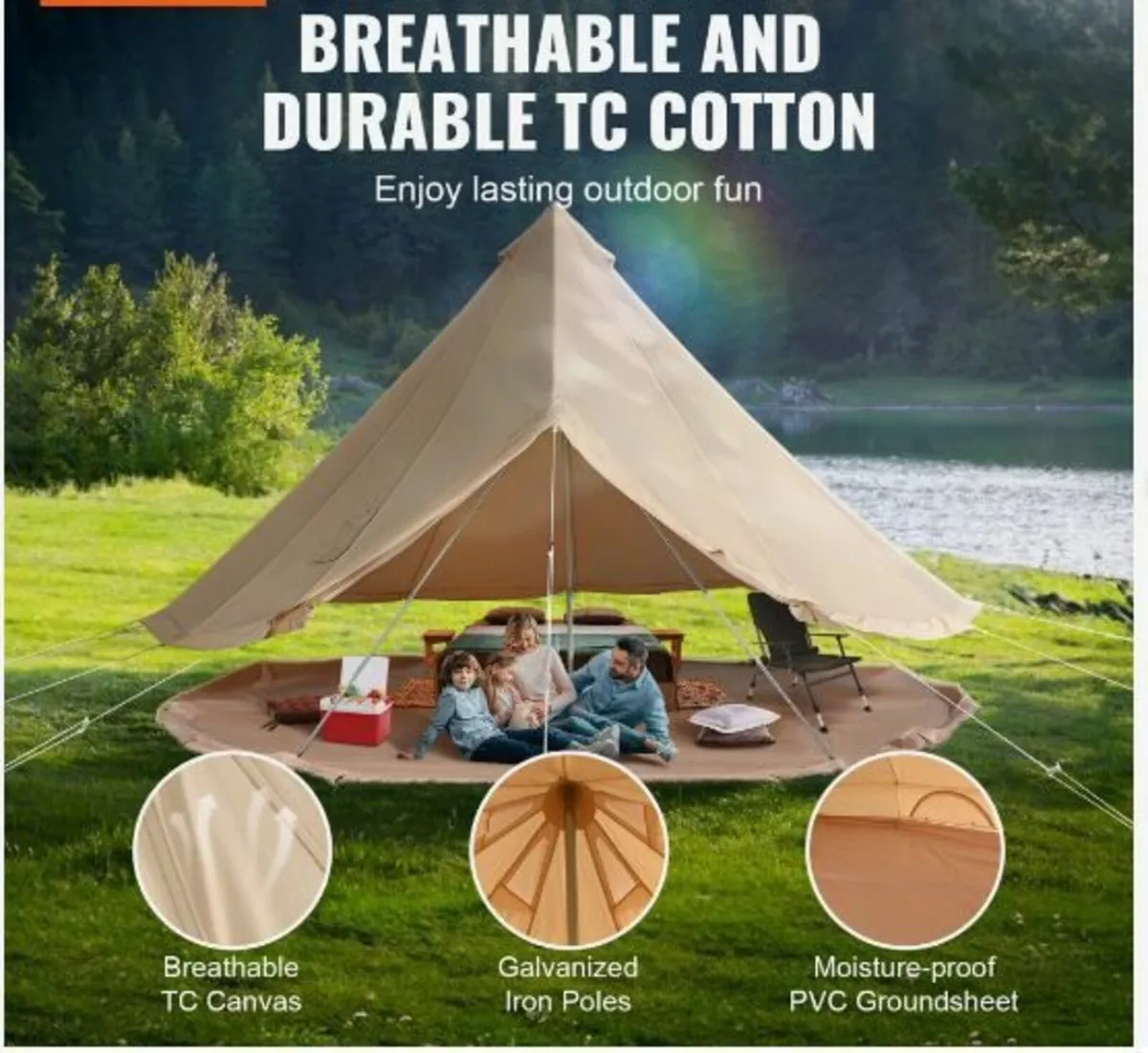 Canvas Bell Tent, 4 Seasons 5 m/16.4 ft Yurt Tent - Image 3