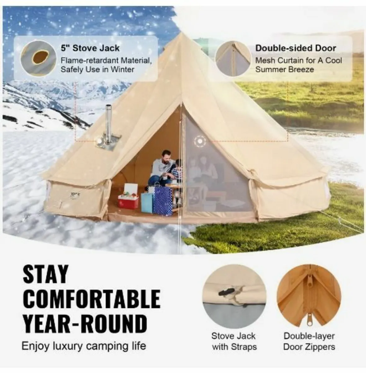 Canvas Bell Tent, 4 Seasons 4 m/13.12 ft Yurt Ten - Image 3