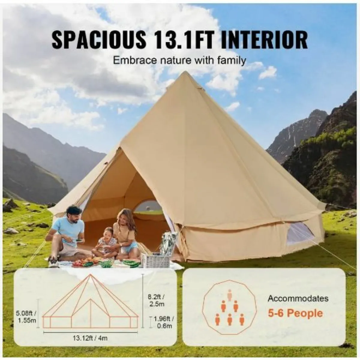 Canvas Bell Tent, 4 Seasons 4 m/13.12 ft Yurt Ten - Image 4