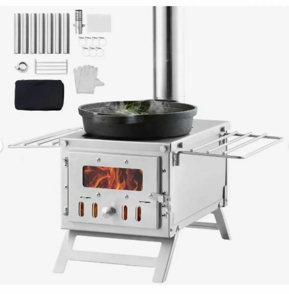 Wood Stove, 80 inch, Stainless Steel - Image 1
