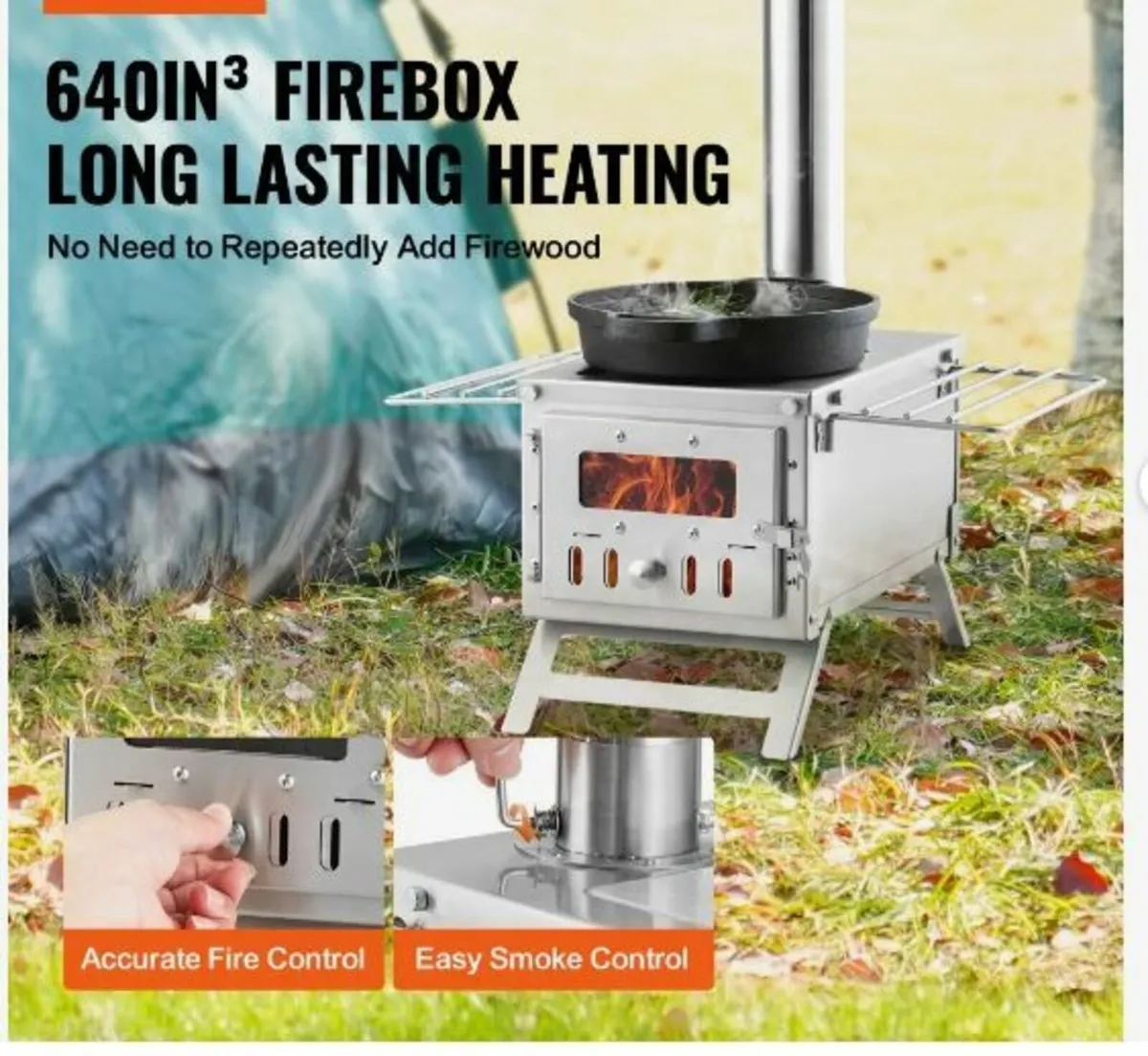 Wood Stove, 80 inch, Stainless Steel - Image 3