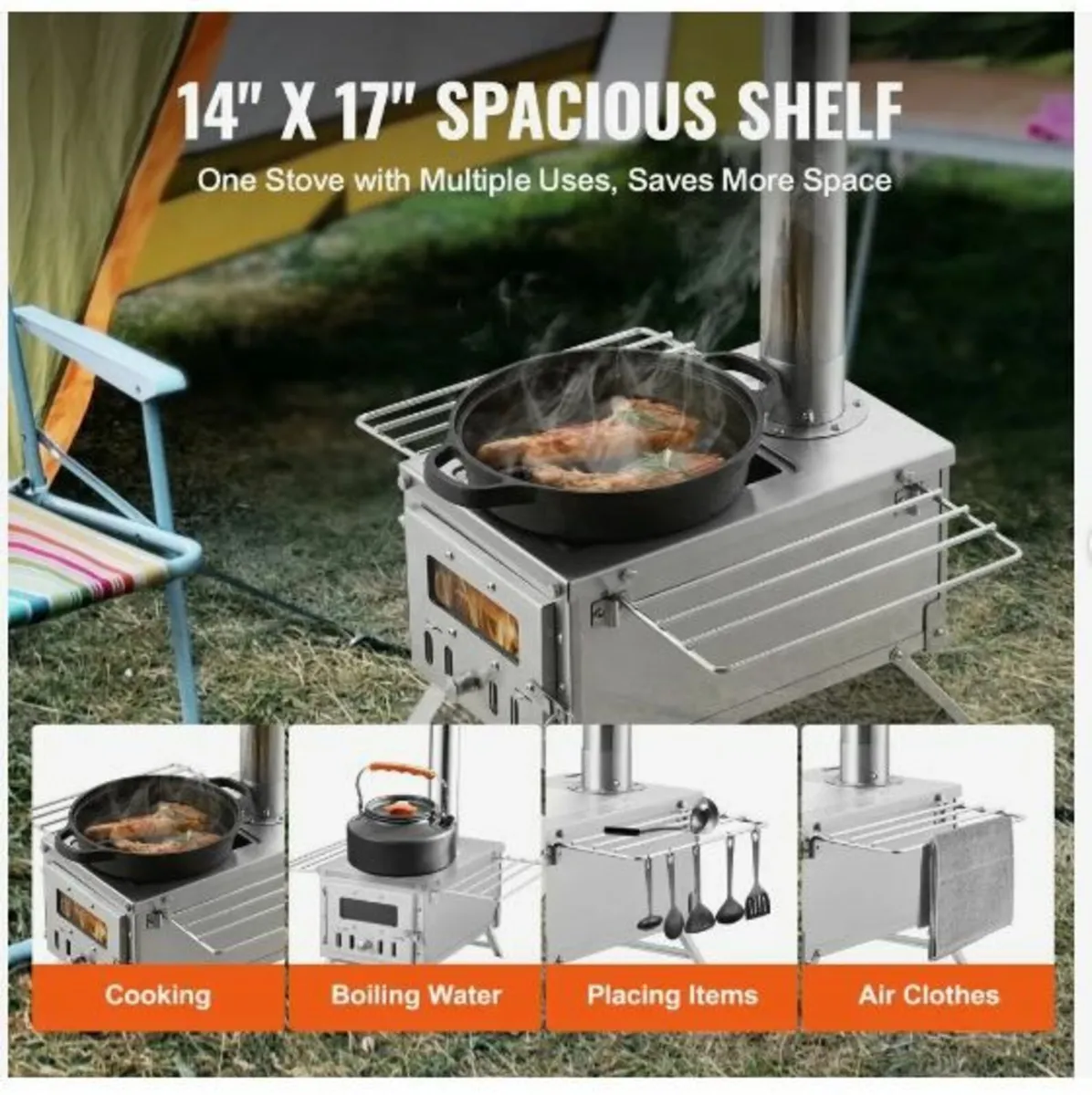 Wood Stove, 80 inch, Stainless Steel - Image 4