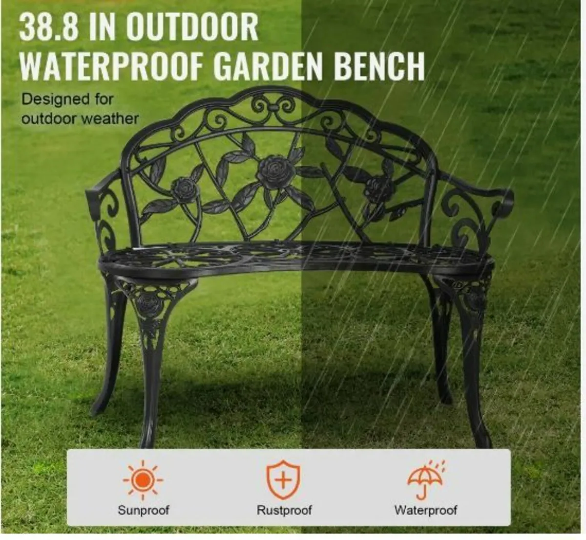 Outdoor Bench, 38.8 inches Metal - Image 2