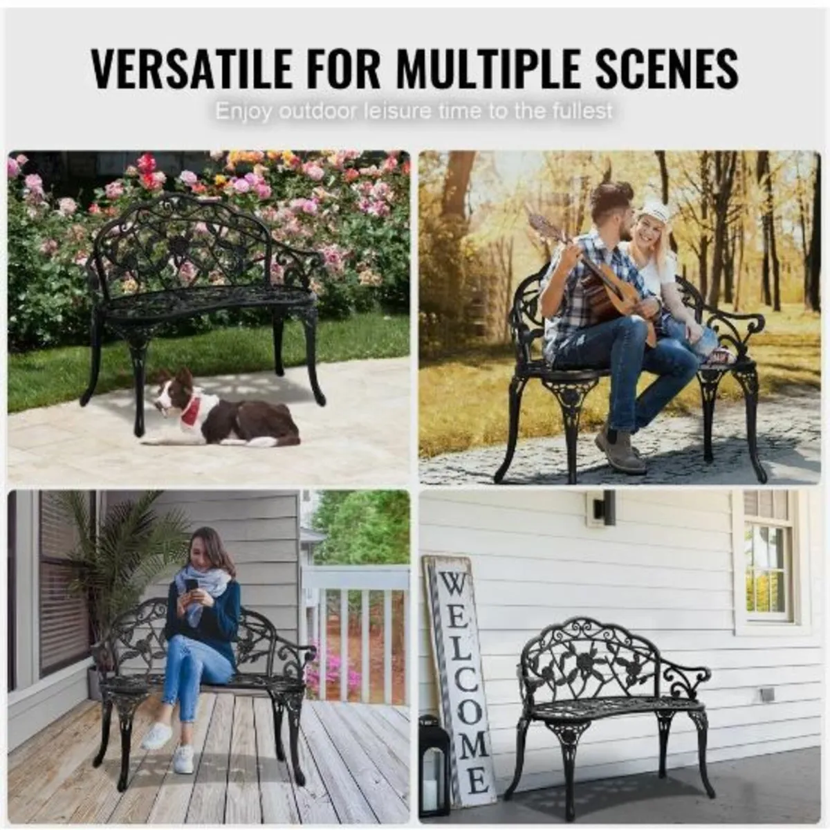 Outdoor Bench, 38.8 inches Metal - Image 4
