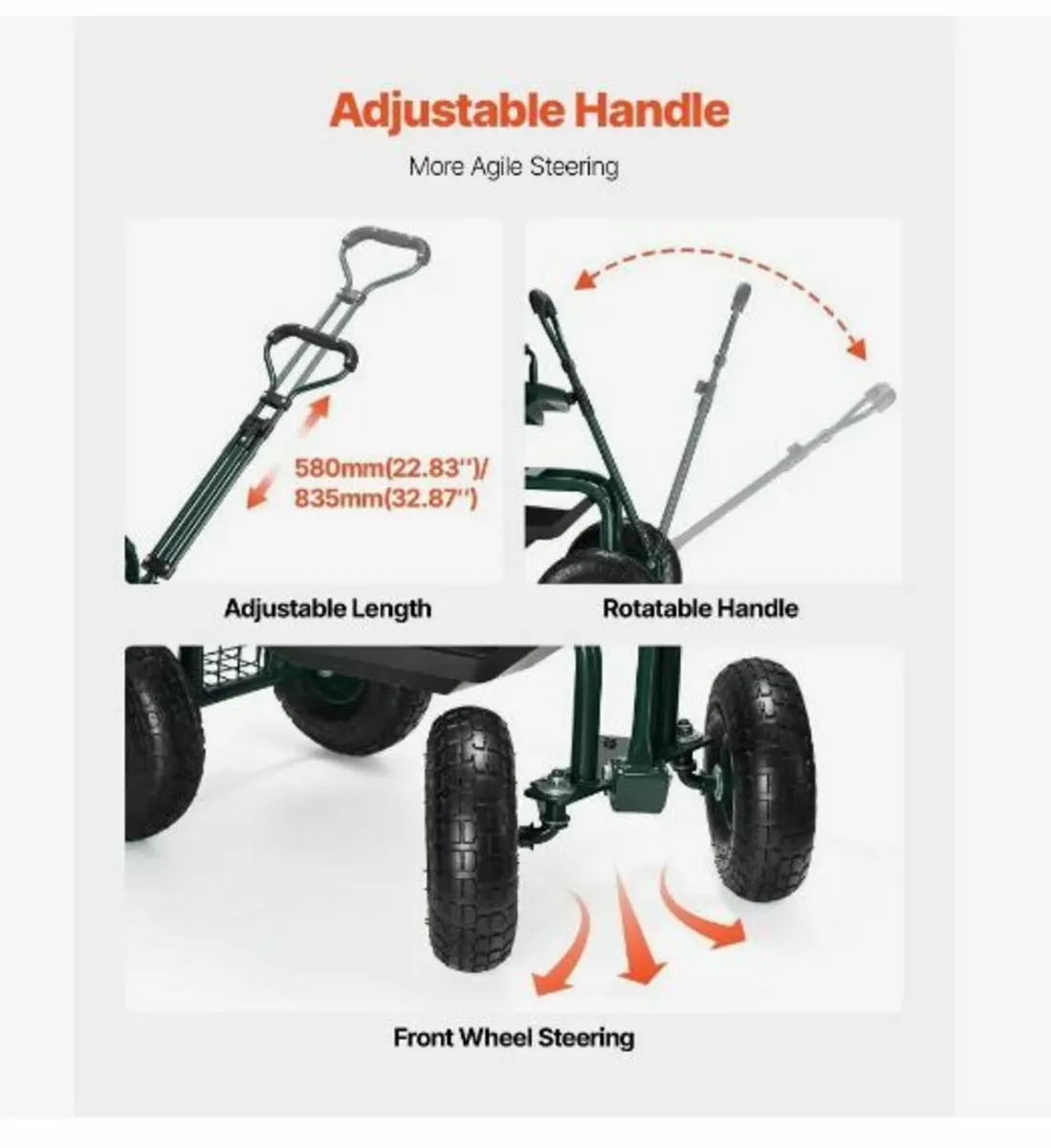 Rolling Garden Cart with Swivel Seat Wheels - Image 3