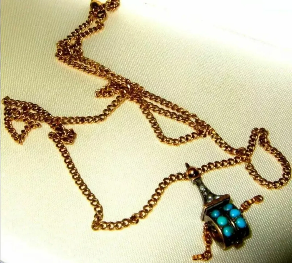 Vintage Hallmarked 9ct Chain & Turquoise Pendant - Image 2