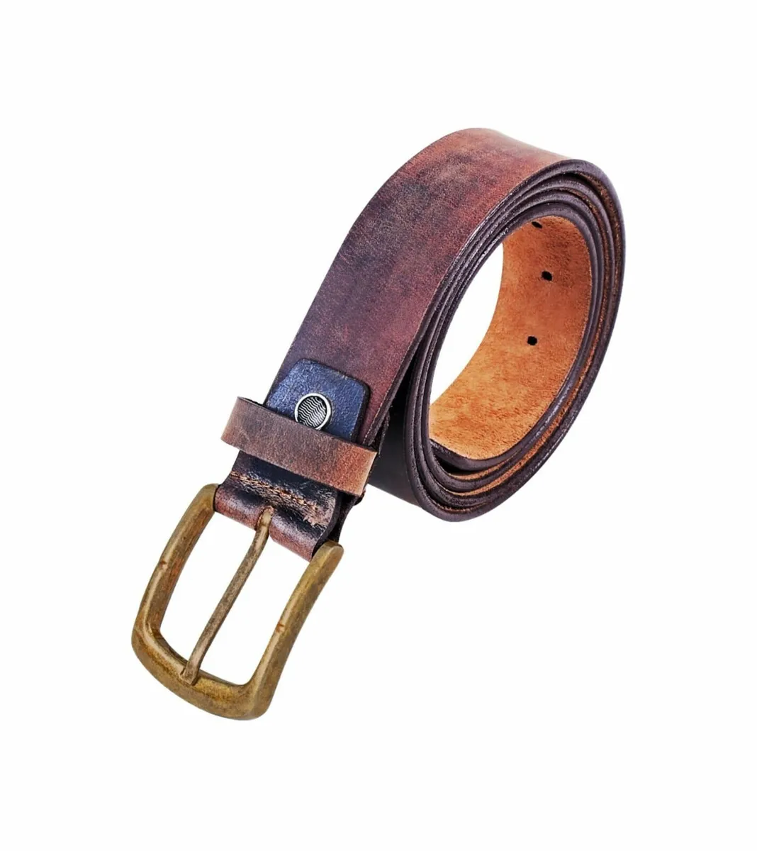 Leather Belt for Men – Vintage Brass Buckle - Image 1