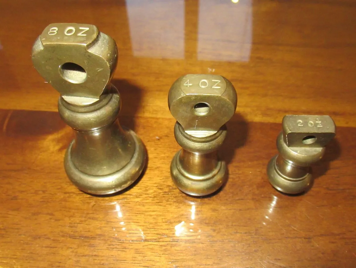 antique vintage bell weights brass cottage set - Image 1
