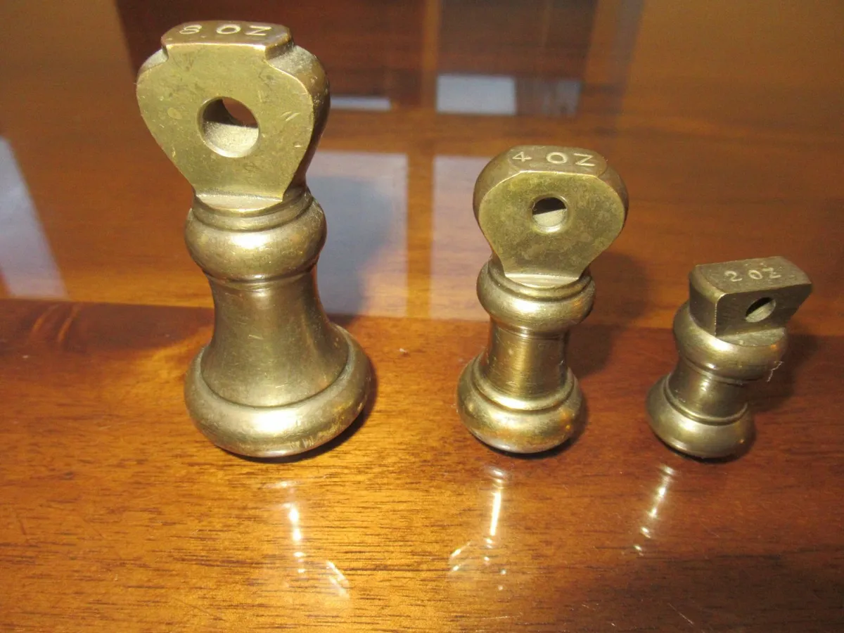 antique vintage bell weights brass cottage set - Image 2