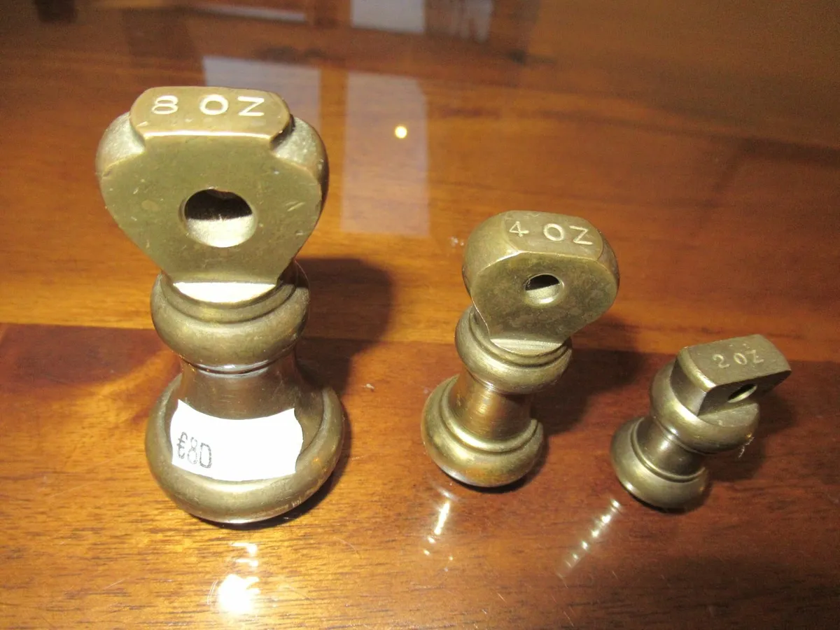 antique vintage bell weights brass cottage set - Image 3