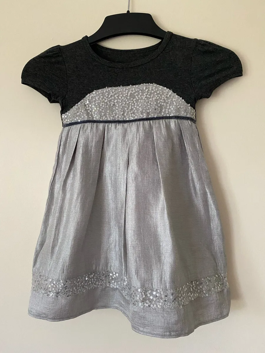 Girl’s Occasion Silver Satin Sequins Elegant Dress - Image 1