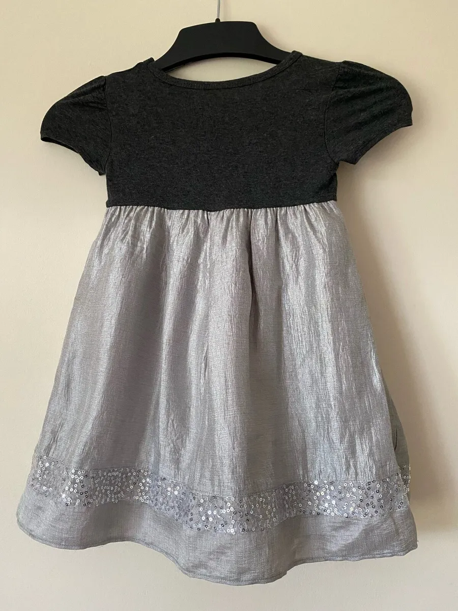 Girl’s Occasion Silver Satin Sequins Elegant Dress - Image 2