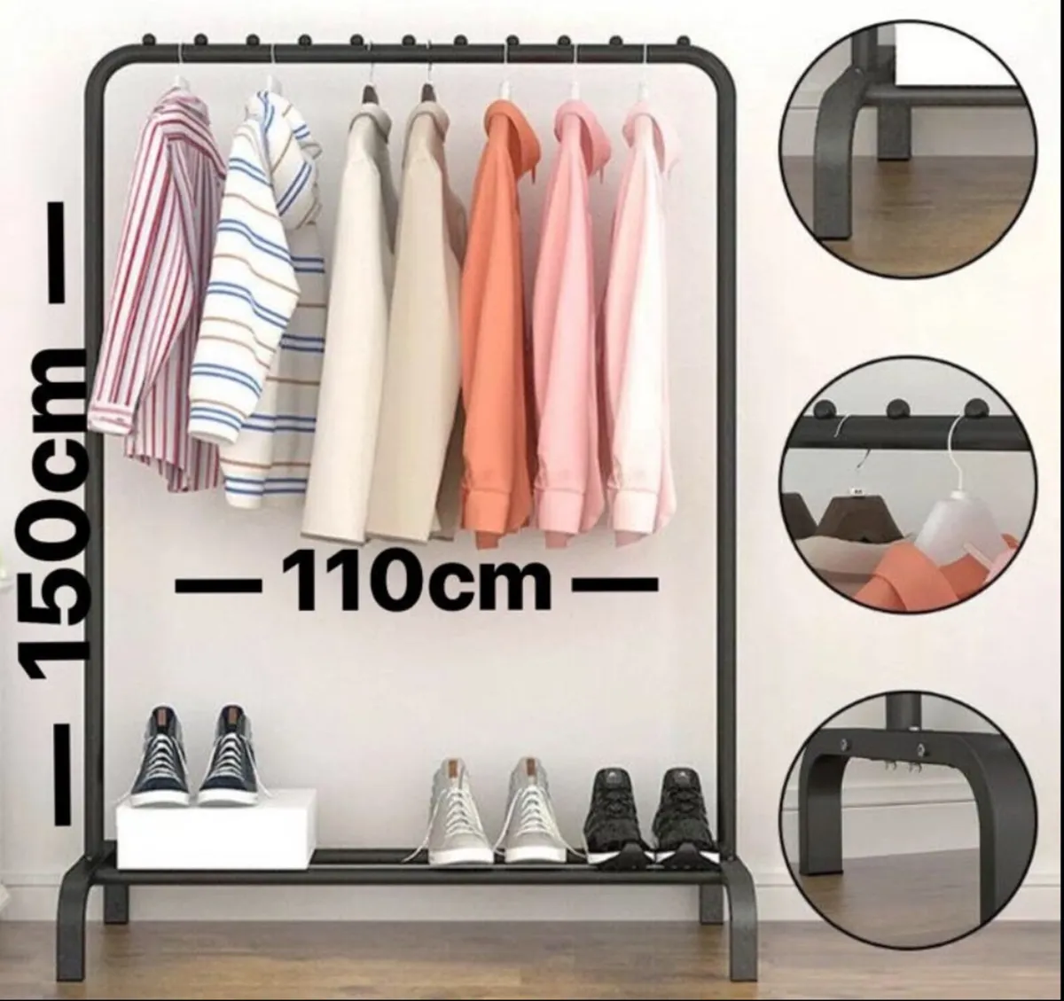 Metal Clothes Rail Rack with Shoe Shelf NEW - Image 1