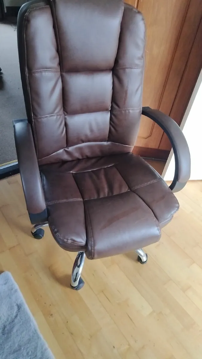 Brown leather office chair - Image 1