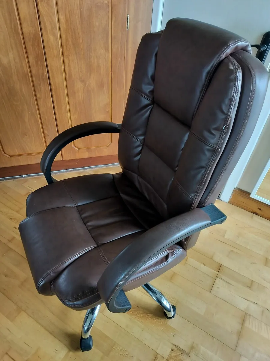 Brown leather office chair - Image 4